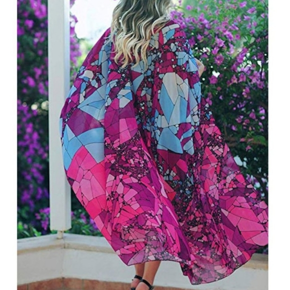 1 left! New Stained Glass Kimono Swim Cover up - Picture 3 of 8